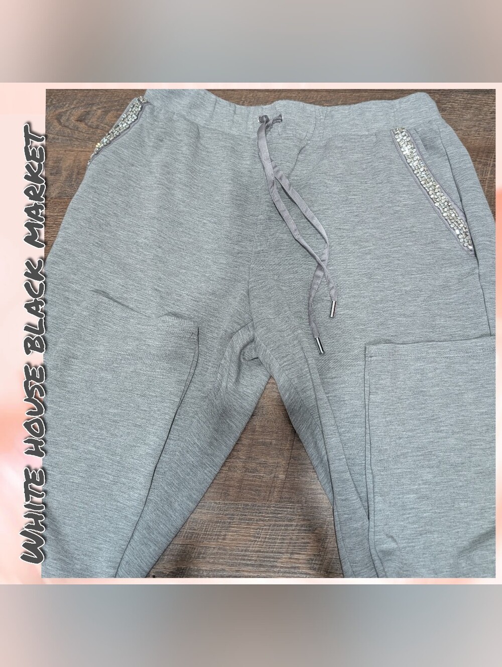 White House Black Market Gray  Rhinestone Trim Joggers